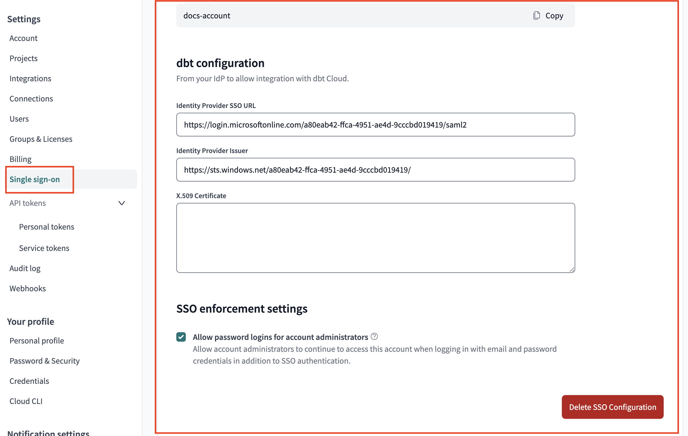Configuring the application in dbt Cloud Configuring the application in dbt Cloud